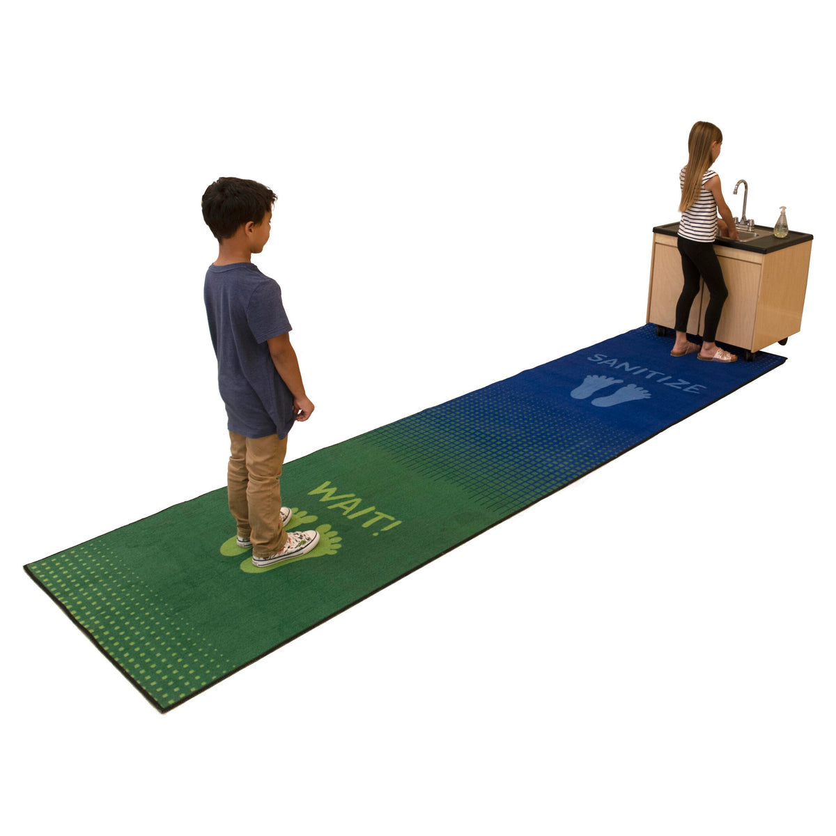 Stand, Wait and Sanitize Here Classroom Rug