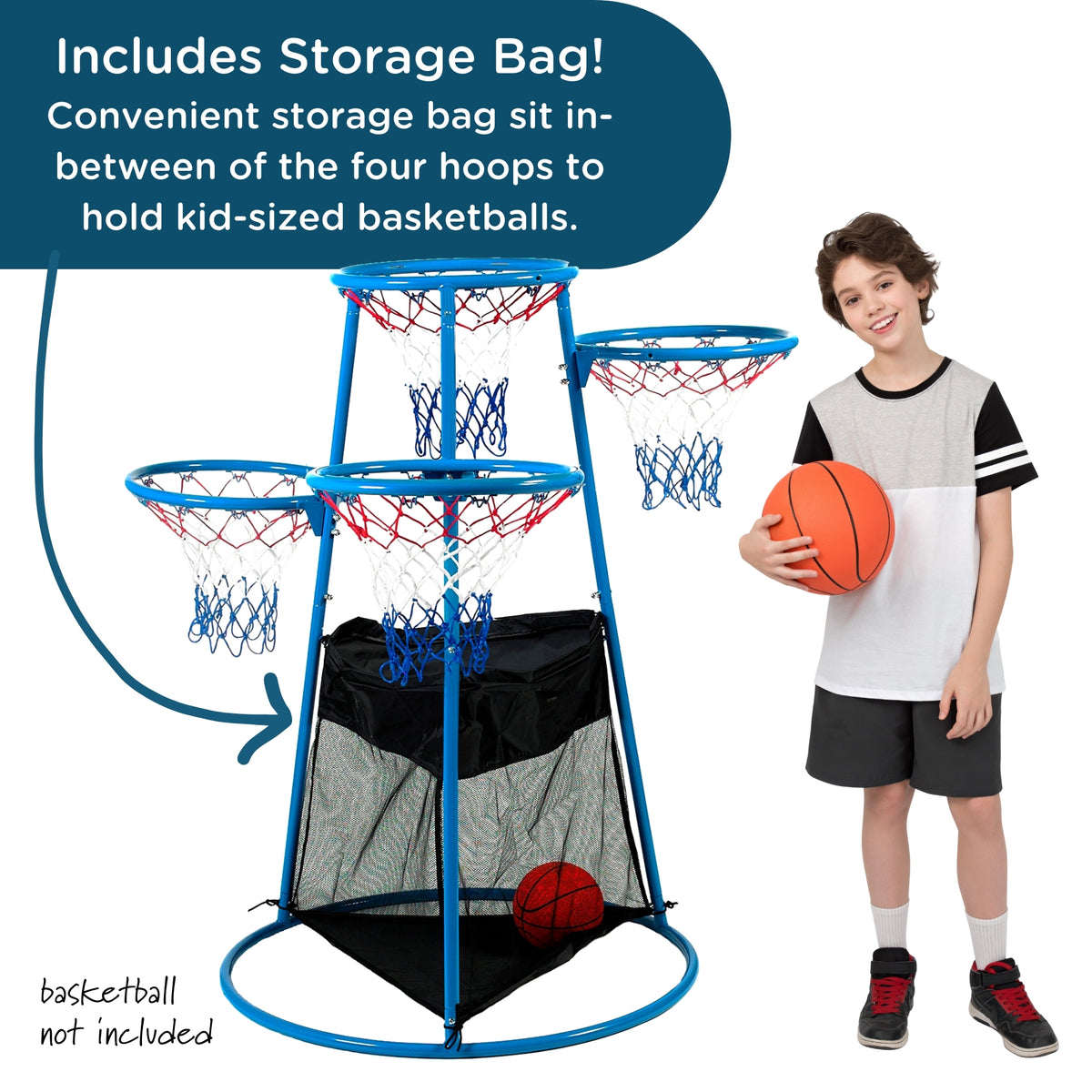 4-Hoop Toddler Basketball Stand with Storage Bag, view 10