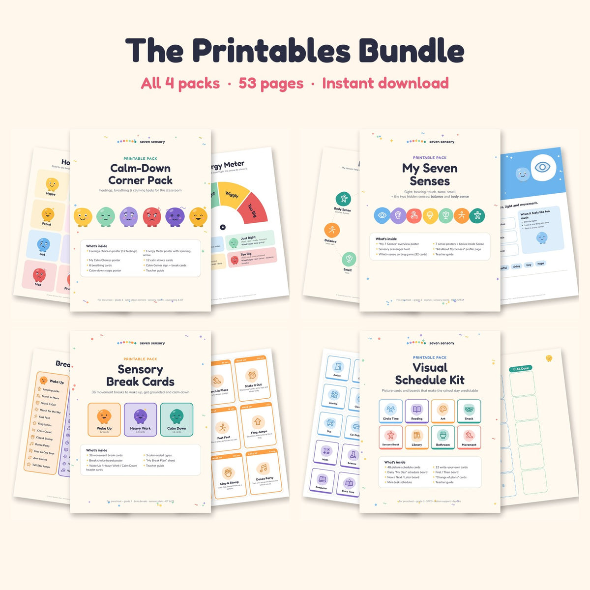 Seven Sensory Printables Bundle (All 4 Packs)