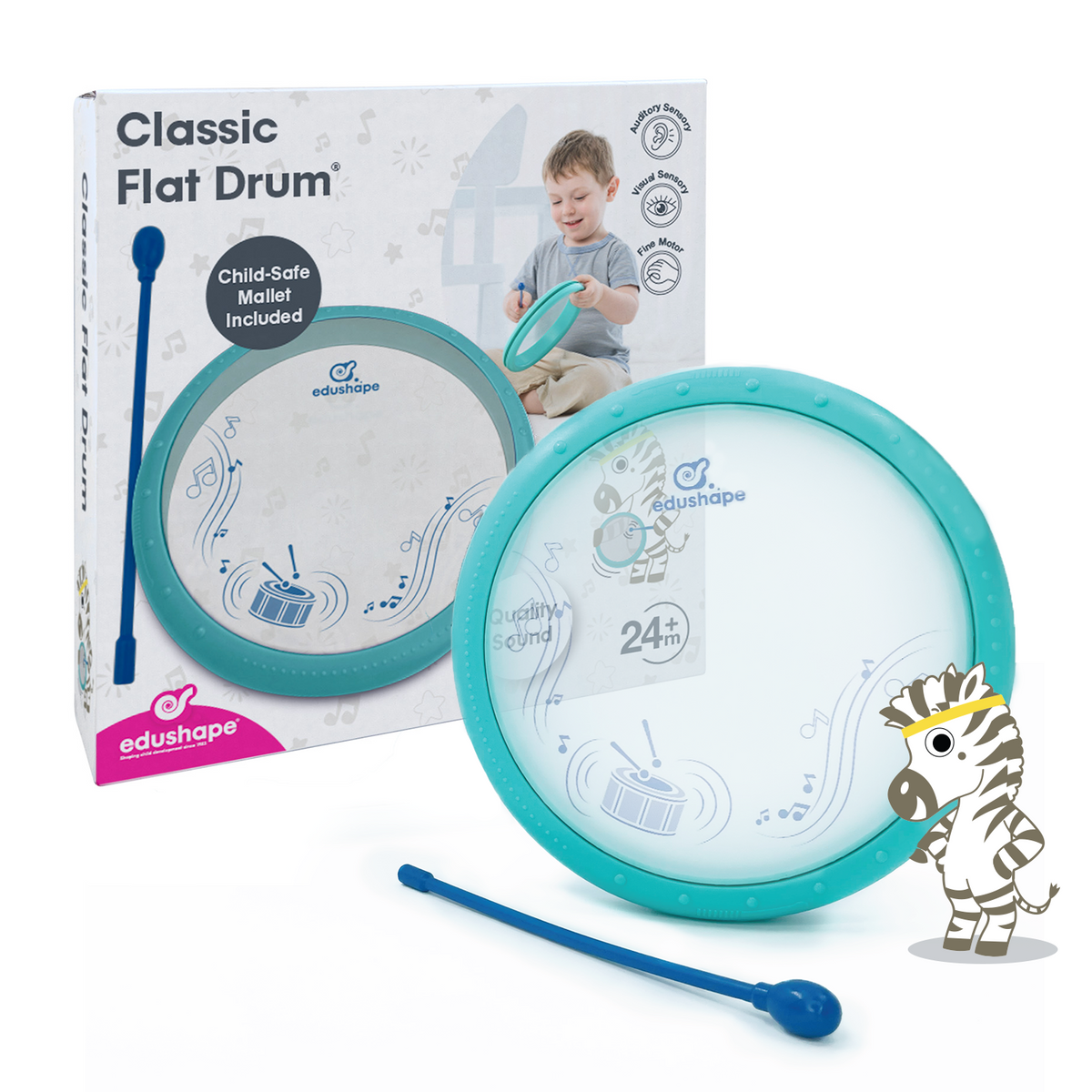 Kids' Hand Drum with Mallet, Light Blue