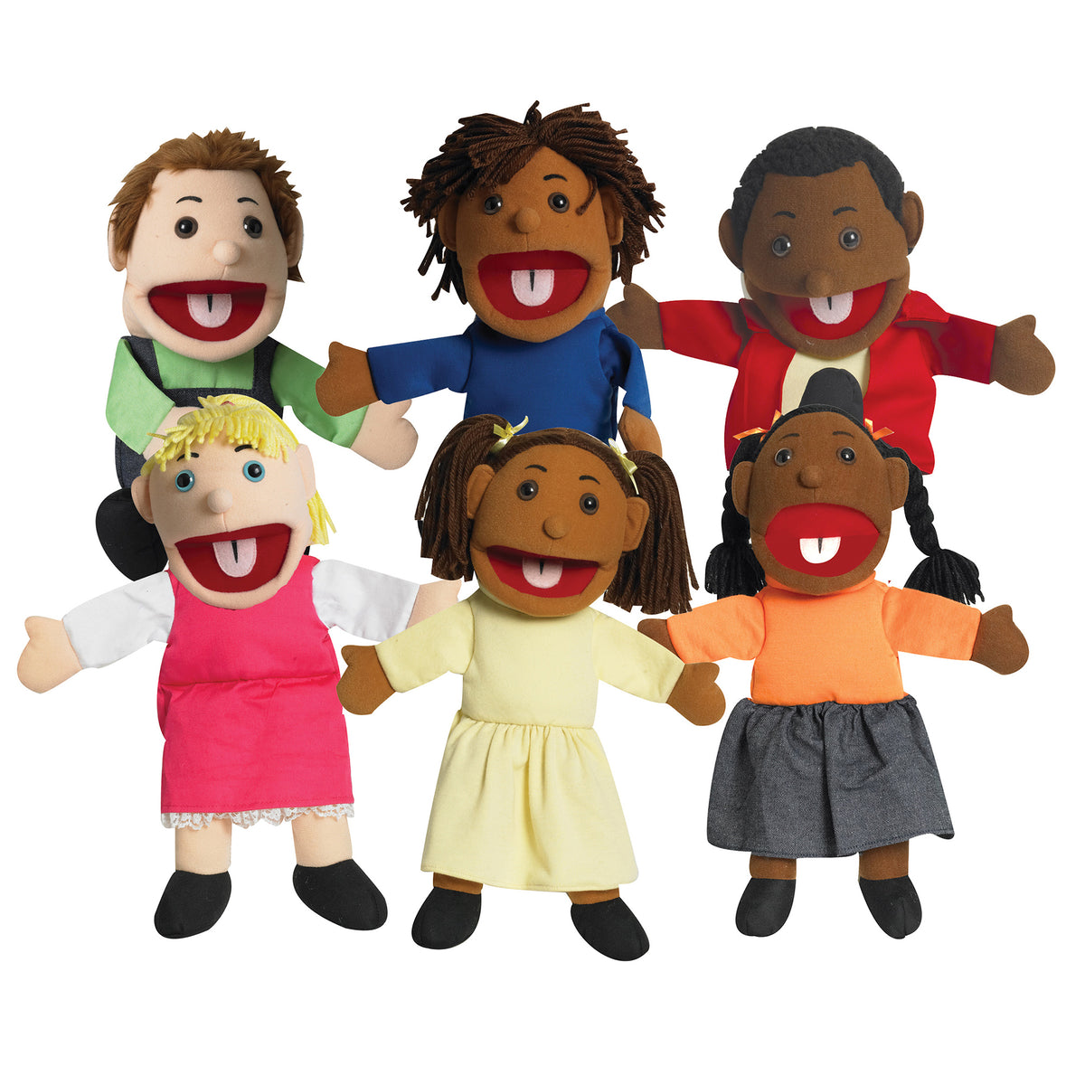 15" Multicultural Children Puppets with Movable Mouths – Set of 6