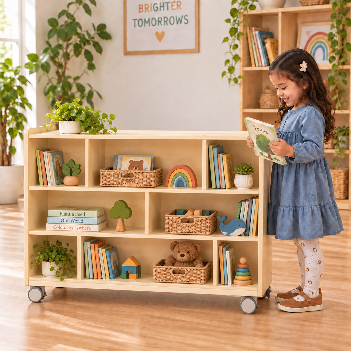 Mobile 36" H 3-Shelf Classroom Storage Unit - Assembled