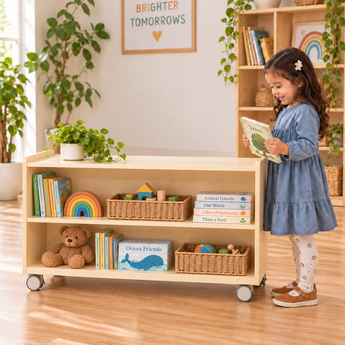 Mobile 24" H 2-Shelf Classroom Storage Unit