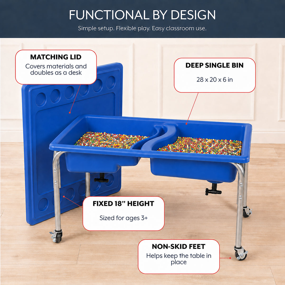 Double-Basin Mobile Sensory Table, Lid and 30 lb Rainbow Fill, view 9