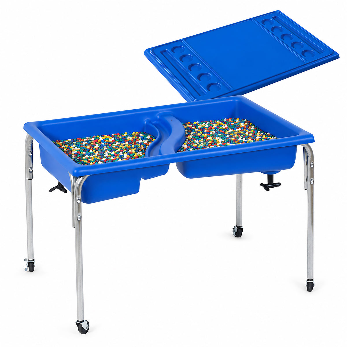 Double-Basin Mobile Sensory Table, Lid and 30 lb Rainbow Fill, view 8