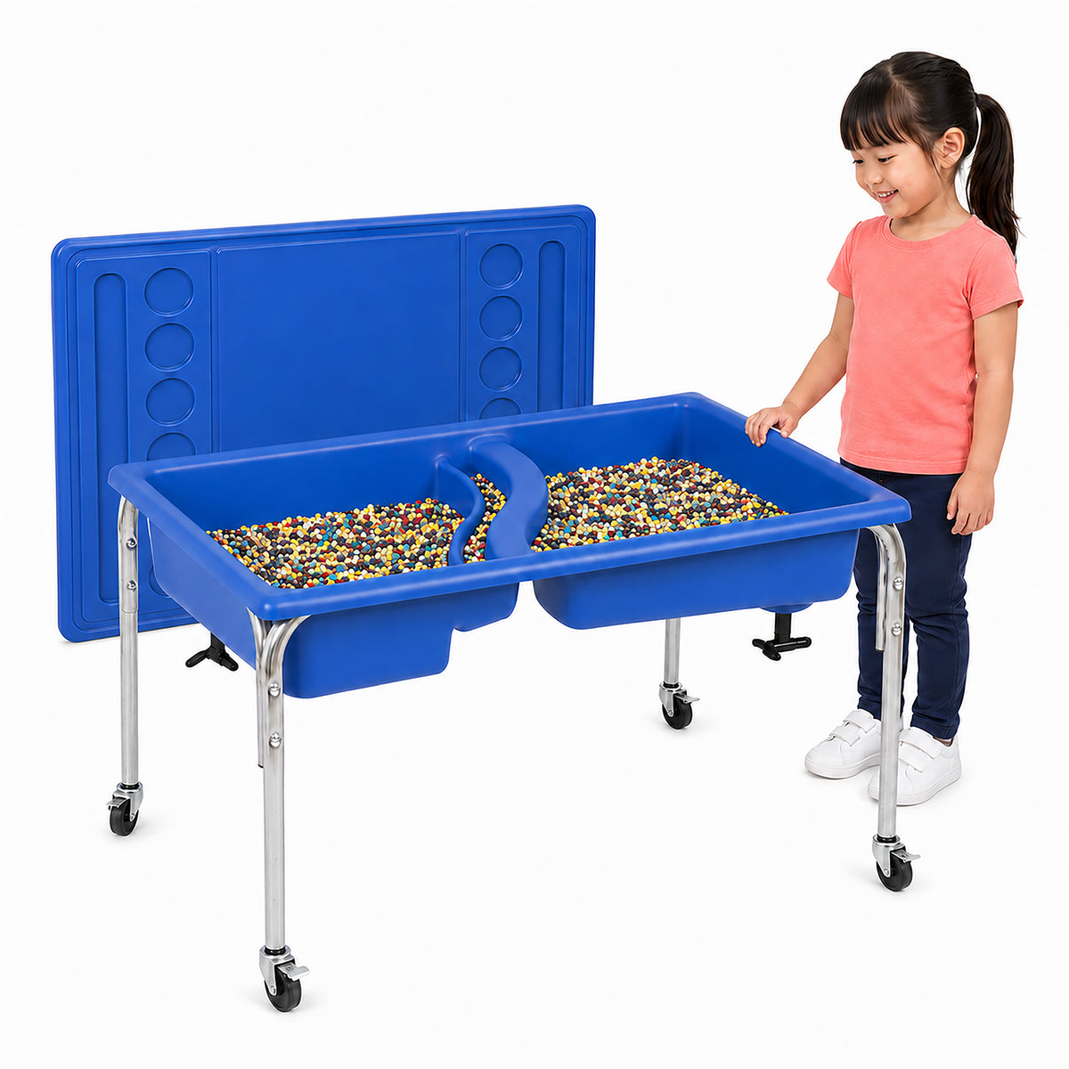 Double-Basin Mobile Sensory Table, Lid and 30 lb Rainbow Fill, view 7