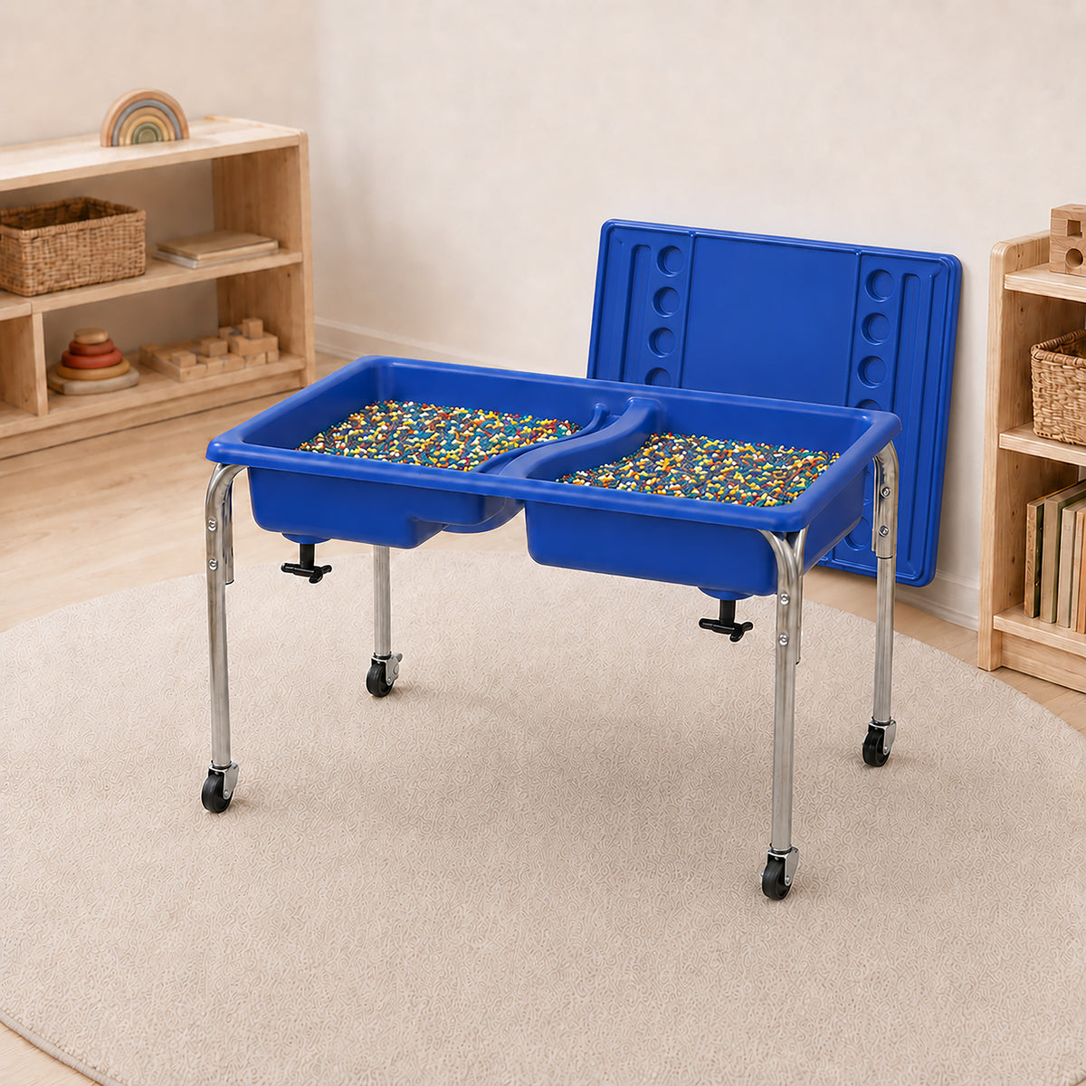 Double-Basin Mobile Sensory Table, Lid and 30 lb Rainbow Fill, view 6