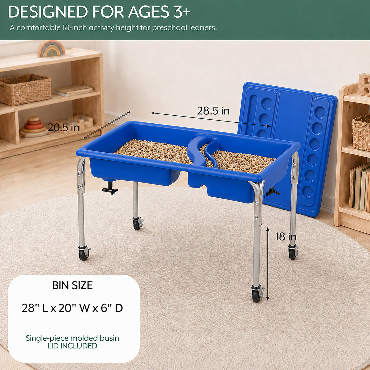 Double-Basin Mobile Sensory Table, Lid and 30 lb Sand Fill, view 2