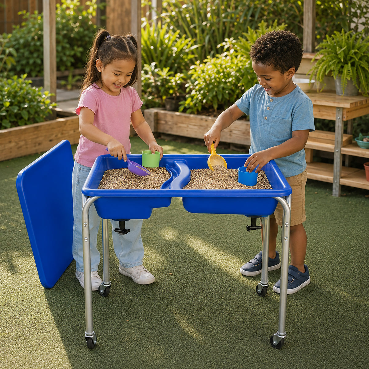 Double-Basin Mobile Sensory Table, Lid and 30 lb Sand Fill, view 5