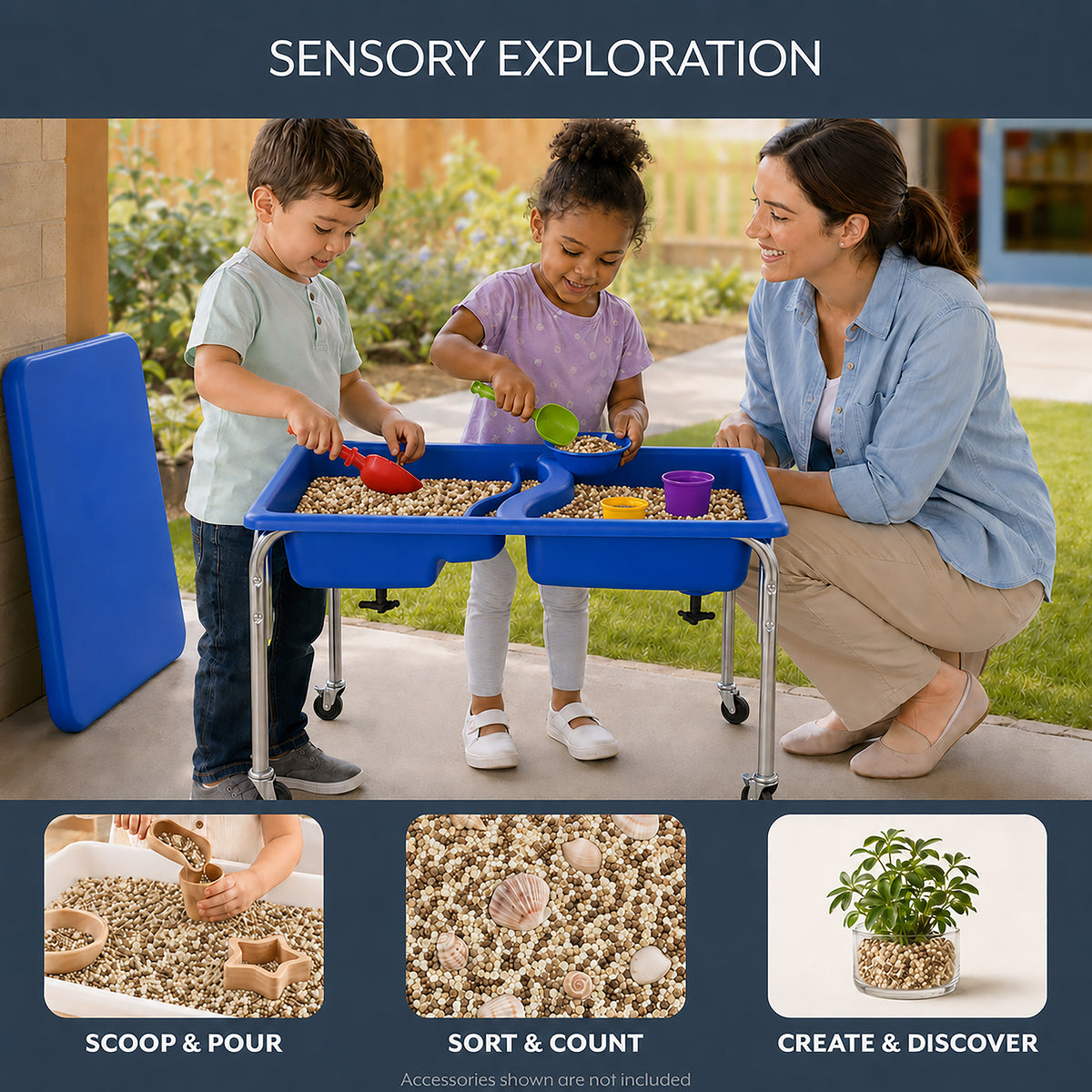 Double-Basin Mobile Sensory Table, Lid and 30 lb Sand Fill, view 3