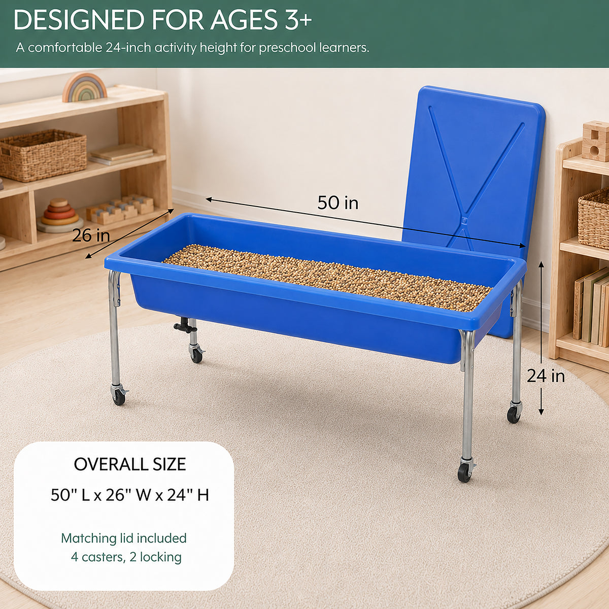 Large Mobile Sensory Table, Lid and 40 lb Sand Fill, view 7