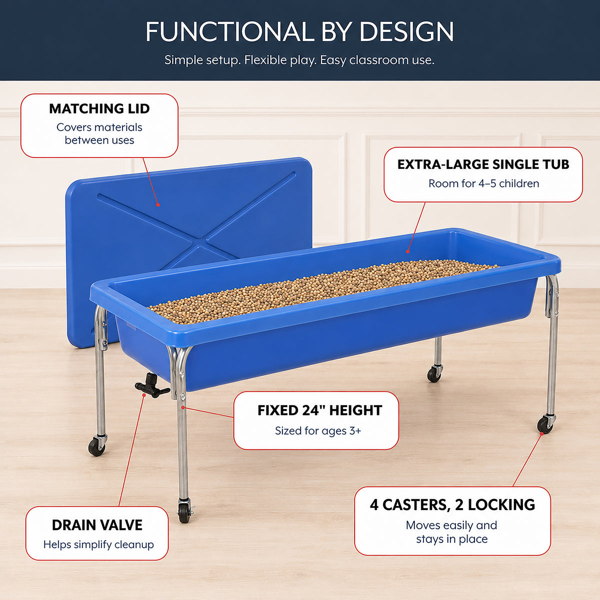Large Mobile Sensory Table, Lid and 40 lb Sand Fill, view 6