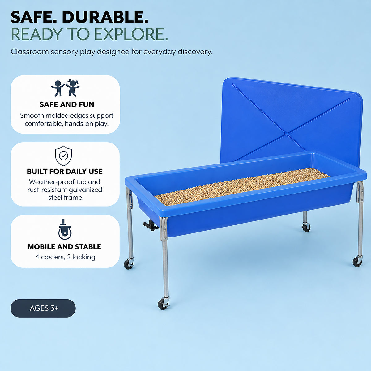 Large Mobile Sensory Table, Lid and 40 lb Sand Fill, view 3