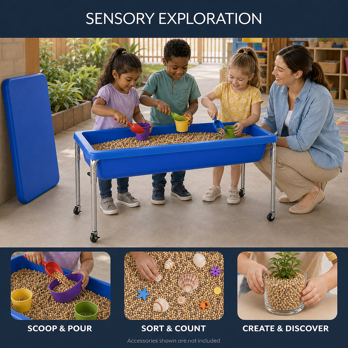 Large Mobile Sensory Table, Lid and 40 lb Sand Fill, view 2