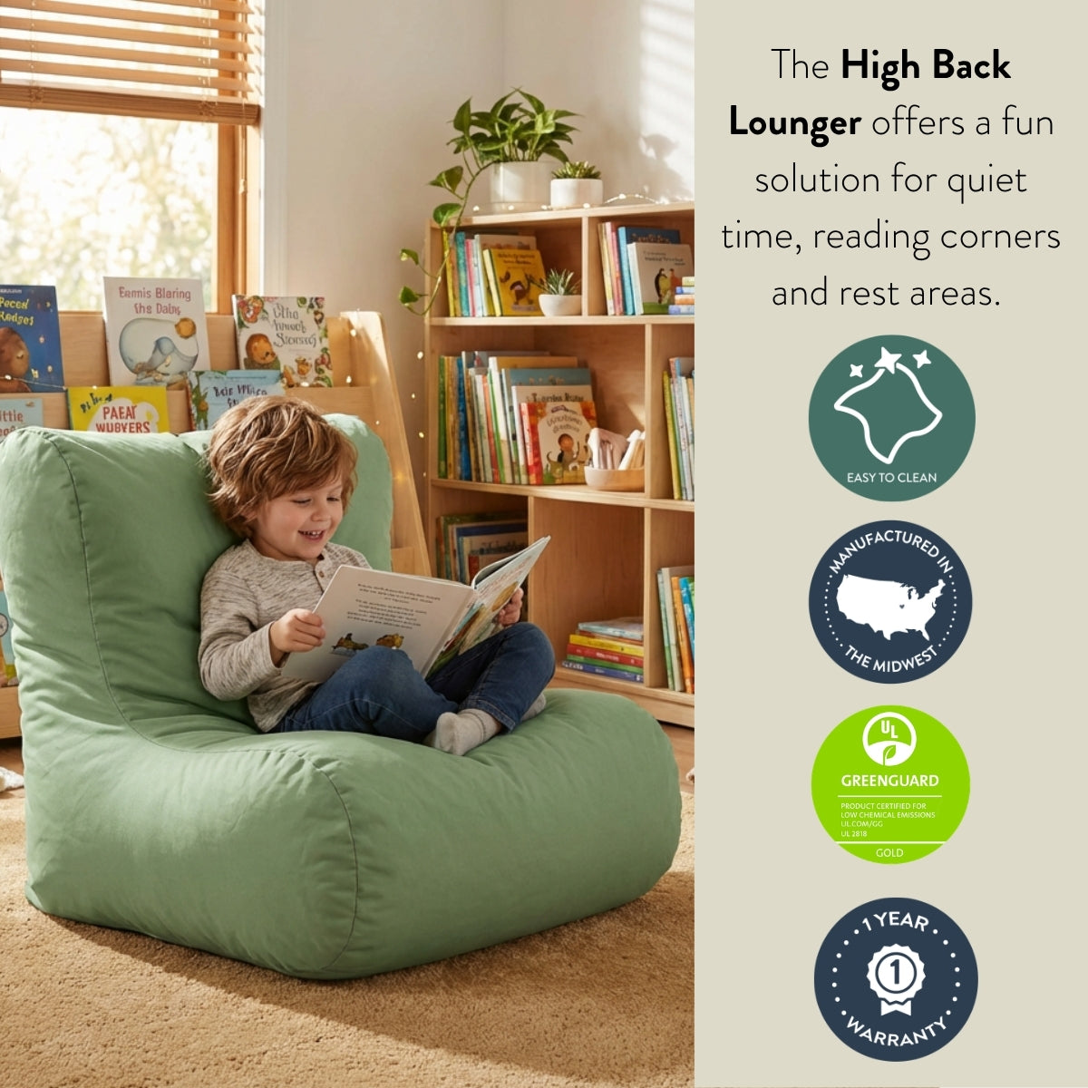 School Age High Back Bean Bag Lounger, Sage, view 4