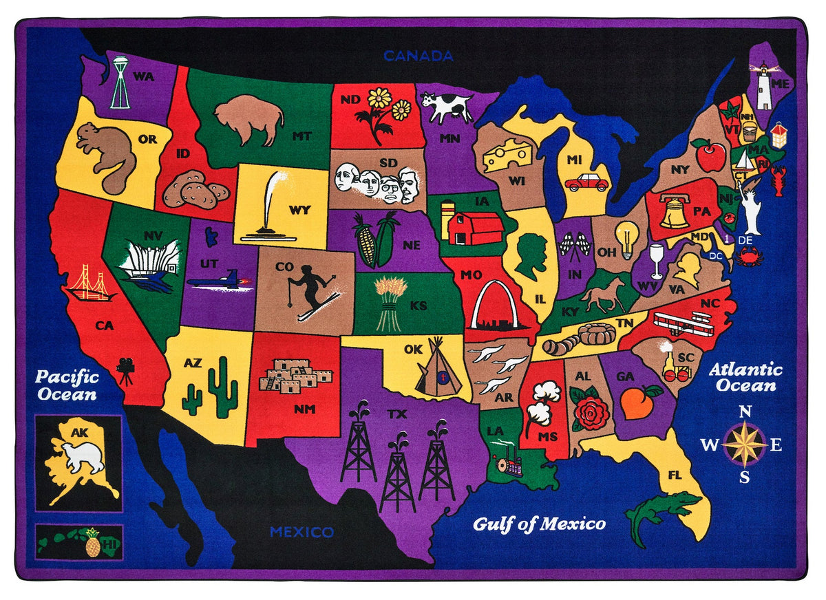 Discover America USA Map Classroom Rug