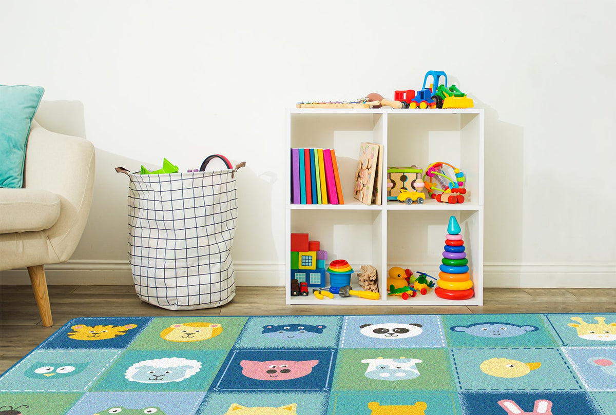 Animal Patchwork Tranquil Colors Classroom Rug, view 3