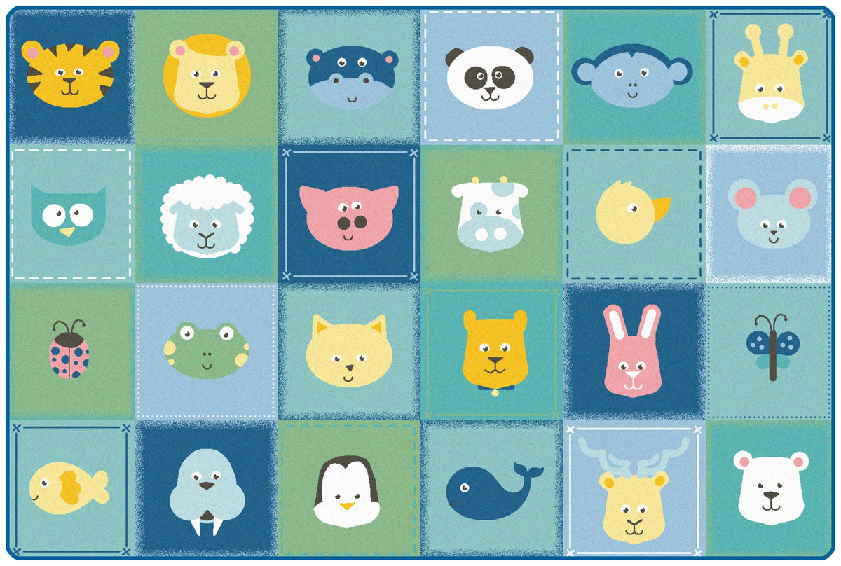 Animal Patchwork Tranquil Colors Classroom Rug, view 2