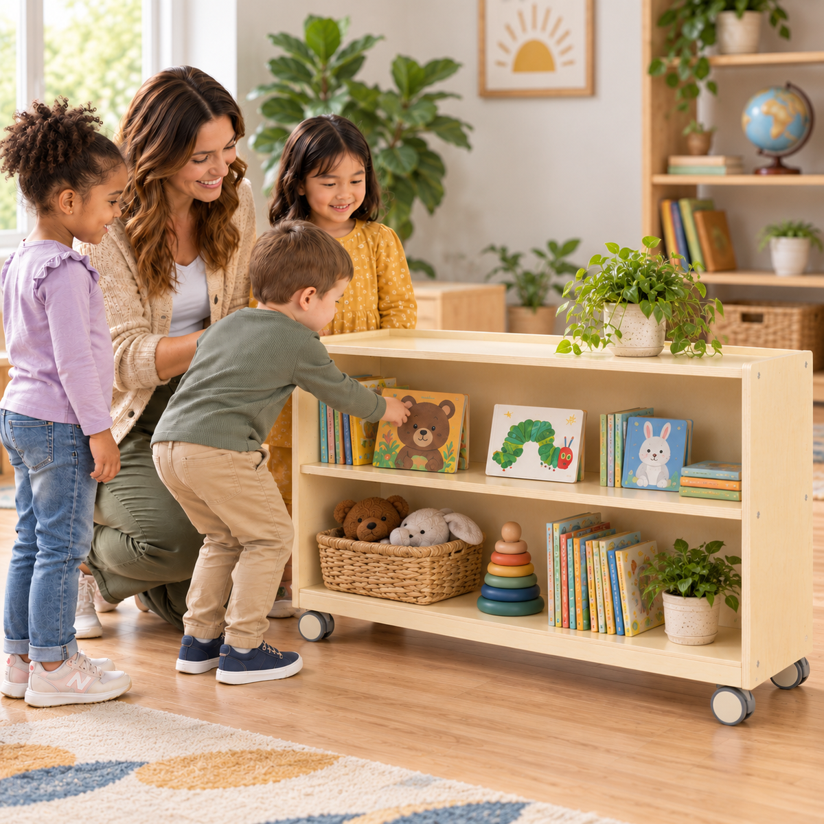 Mobile 24" H 2-Shelf Storage with Chalkboard and Whiteboard