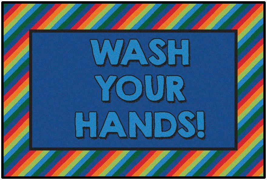 Rainbow Striped Wash Your Hands Classroom Rug