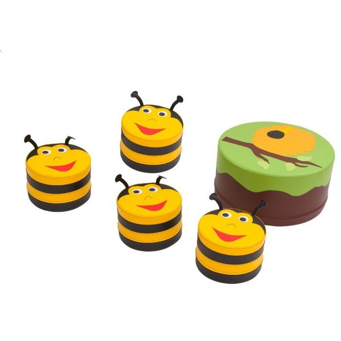Beehive Table with 4 Bumblebee Poufs Set by NOVUM