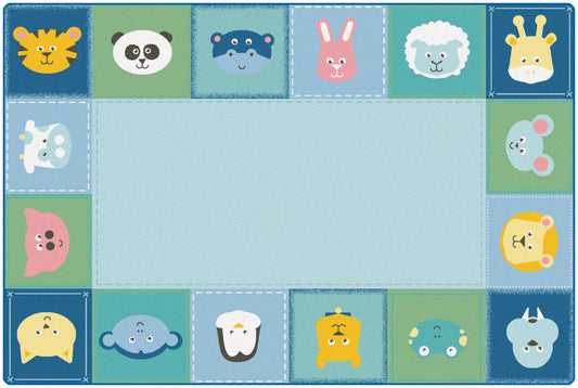 Baby Animals Border Tranquil Colors Classroom Rug