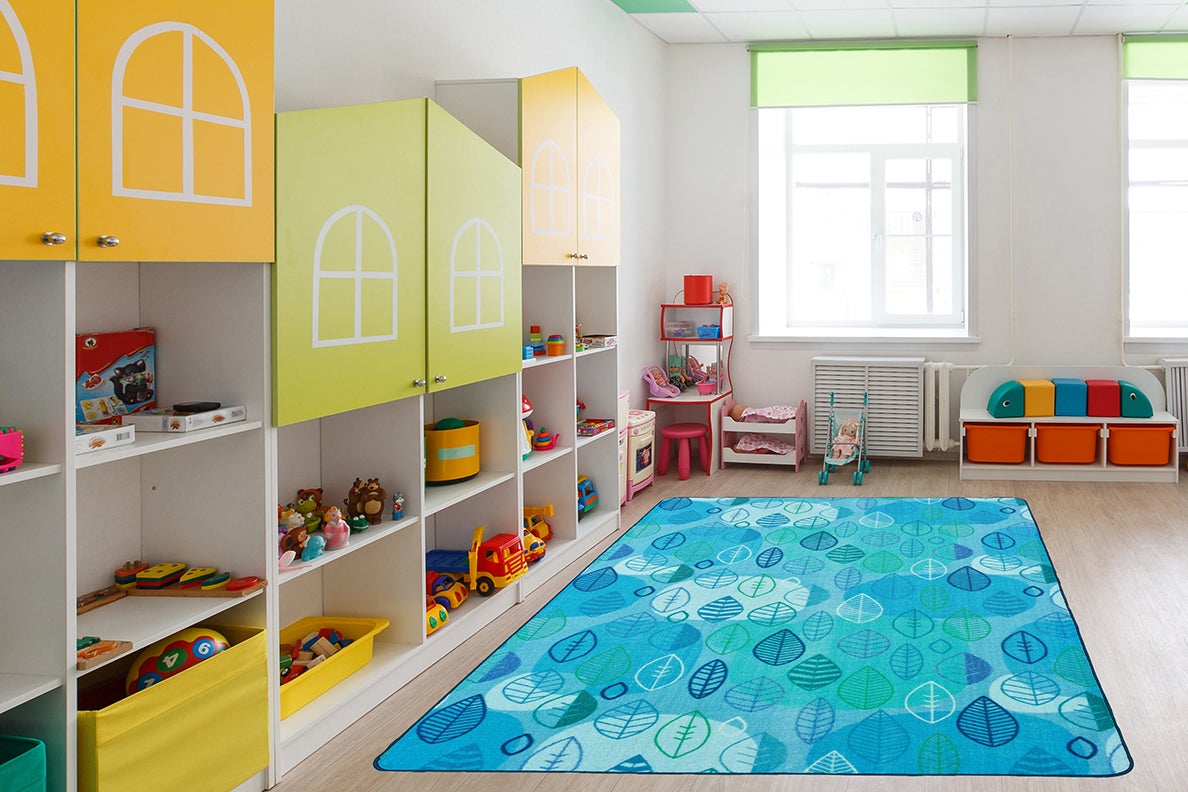 Peaceful Spaces Blue Leaf Classroom Rug, view 4