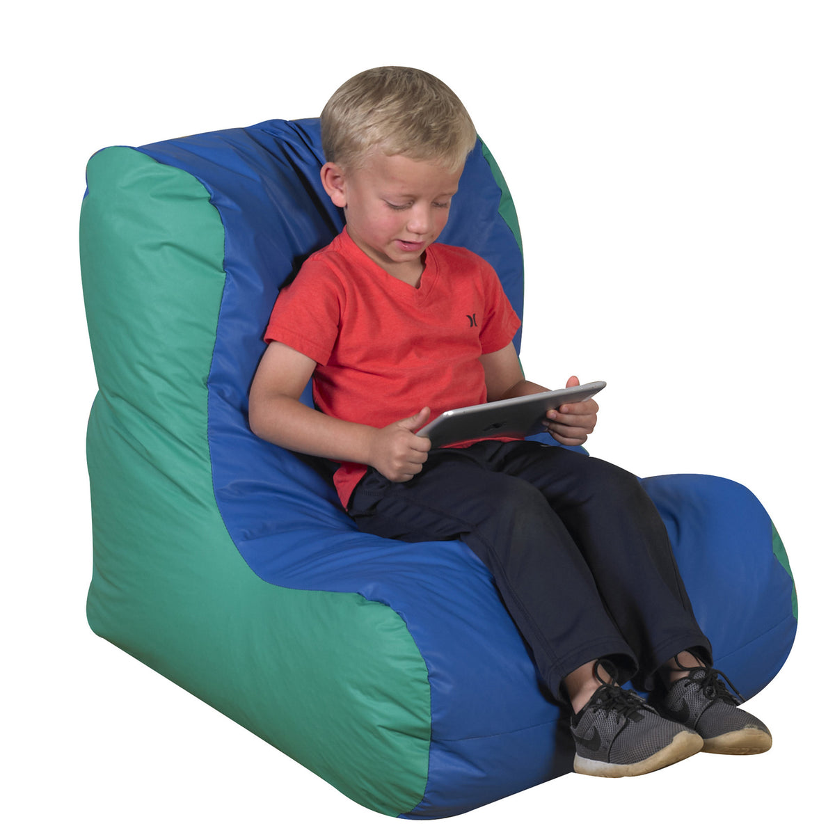 High Back Bean Bag Lounger – Blue/Green / School Age Single