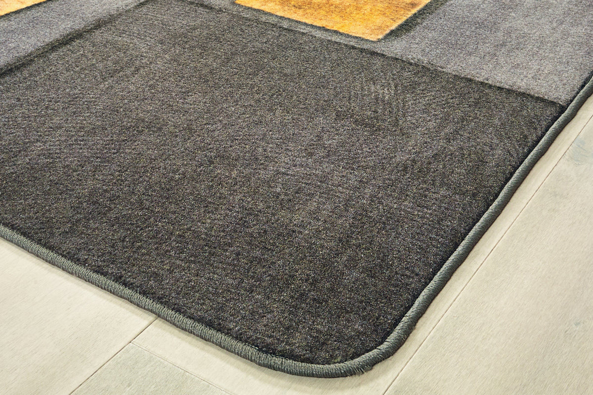 Rustic Wood Literacy Seating Gray Classroom Rug, view 2