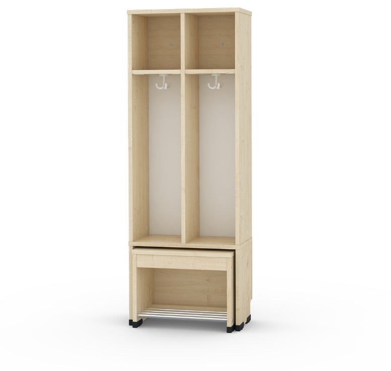 2-Cubby Cloakroom with Rolling Bench Seat by NOVUM