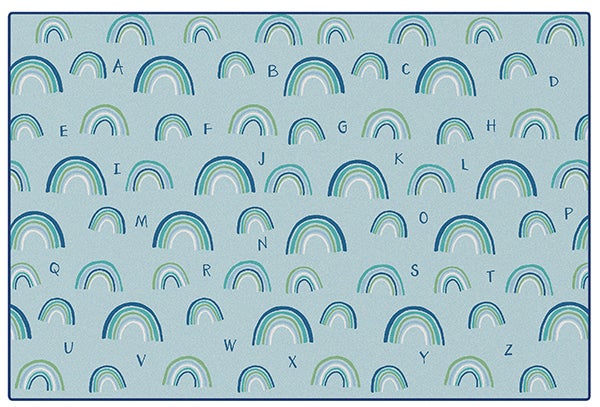 KIDSoft Rainbows Literacy Blue Classroom Rug