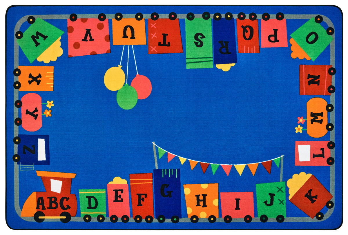 Alphabet Fun Train Classroom Rug – 6' x 9' Rectangle