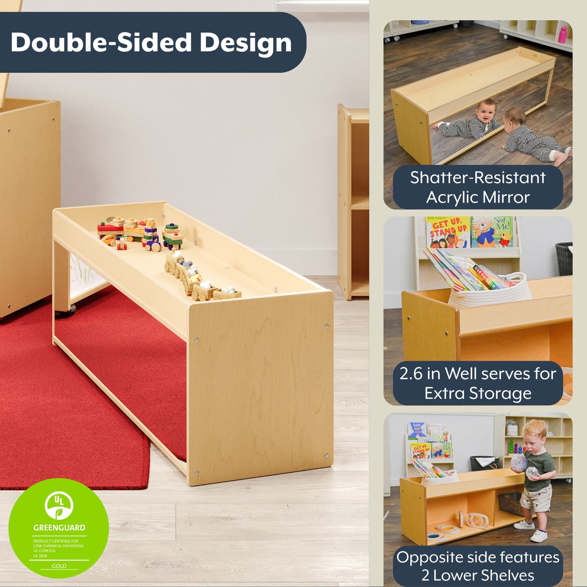 Low Toddler Storage Shelf with Mirror Back, view 2