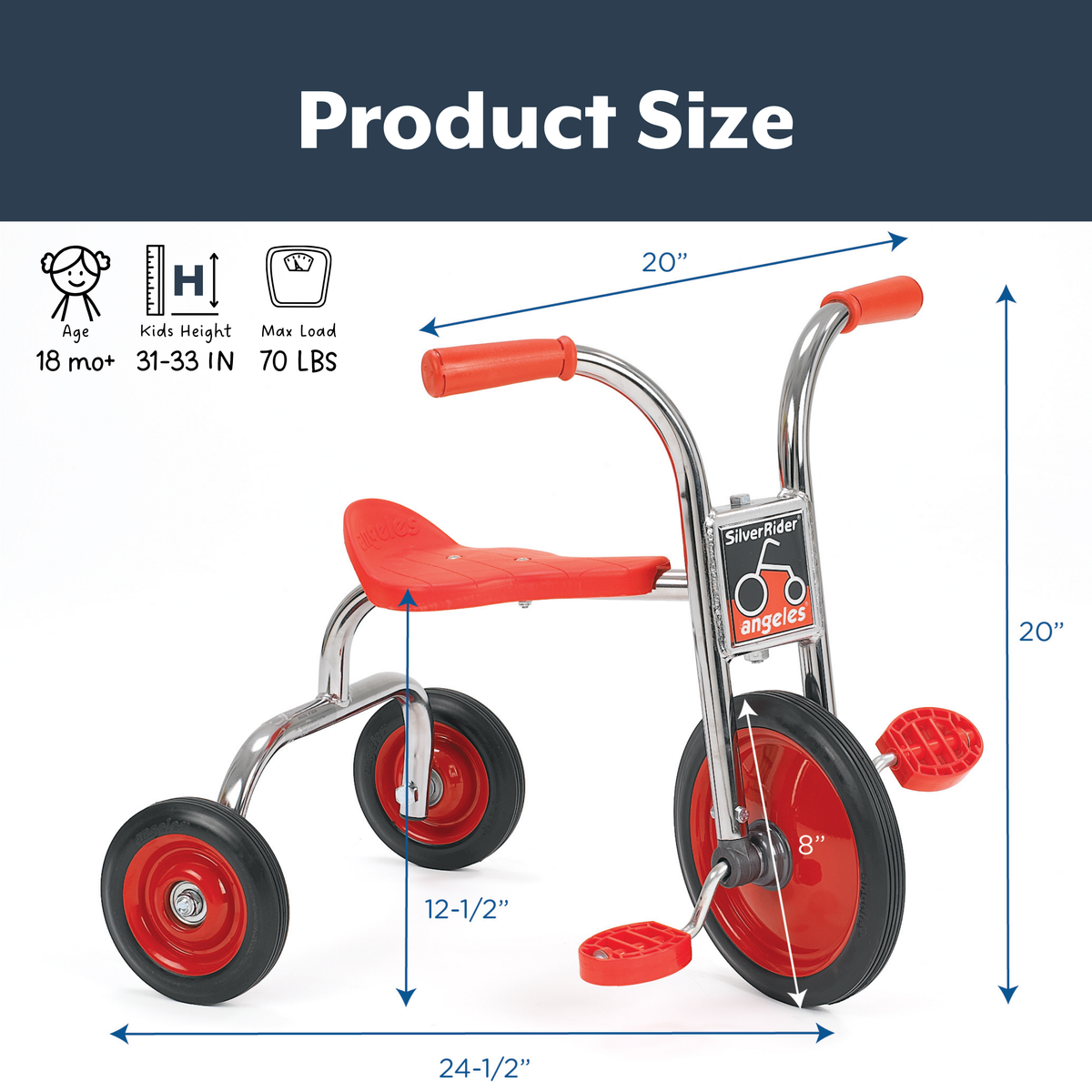 8" Chrome Pedal Pusher Trike, view 2