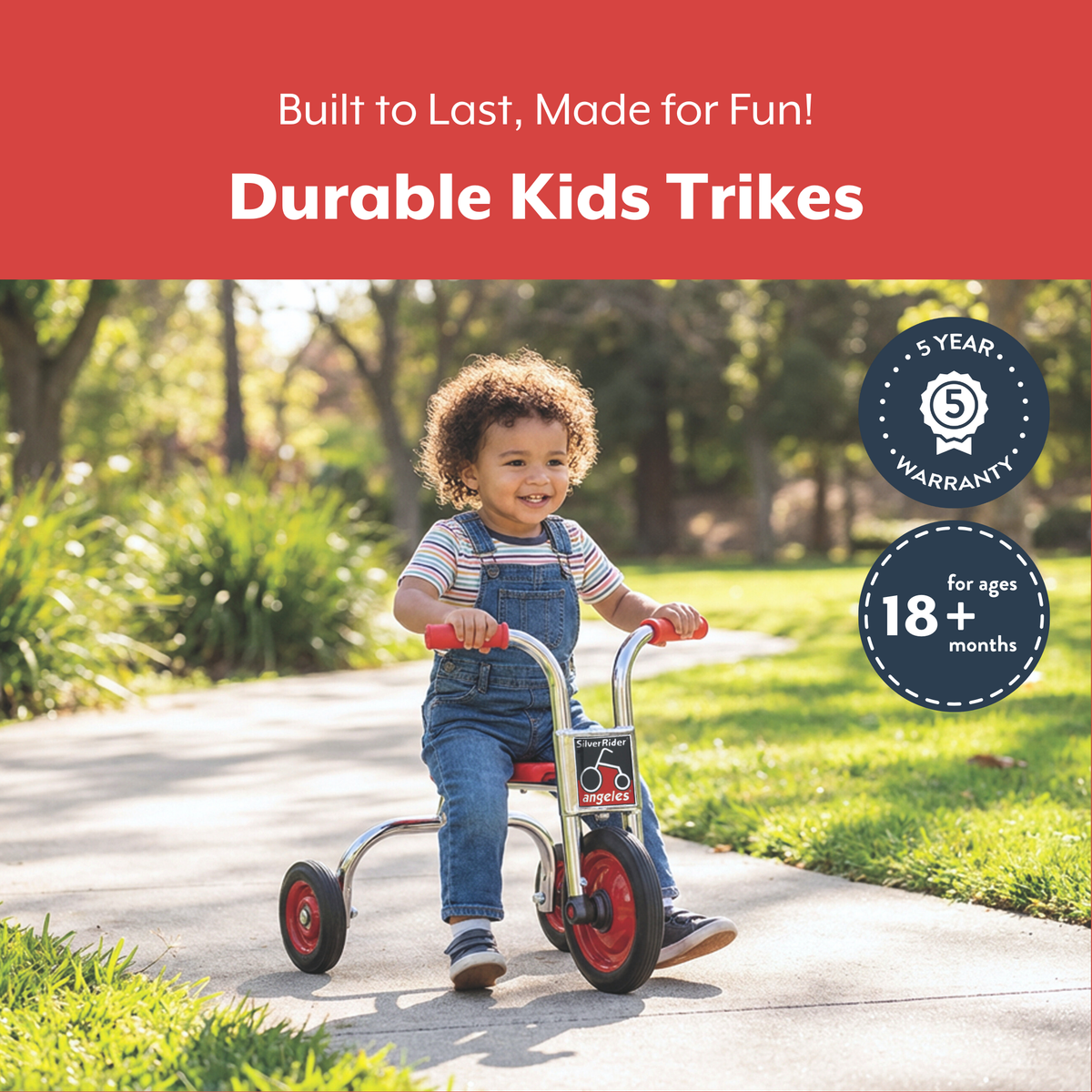 8" Steel Push Trike for Beginners, Red, view 6