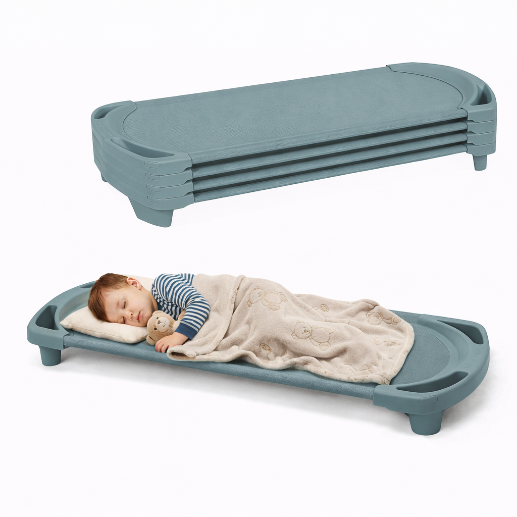 Vertical-Stacking Daycare Nap Cot with Enclosed Ends, Teal Green / Standard / Set of 4