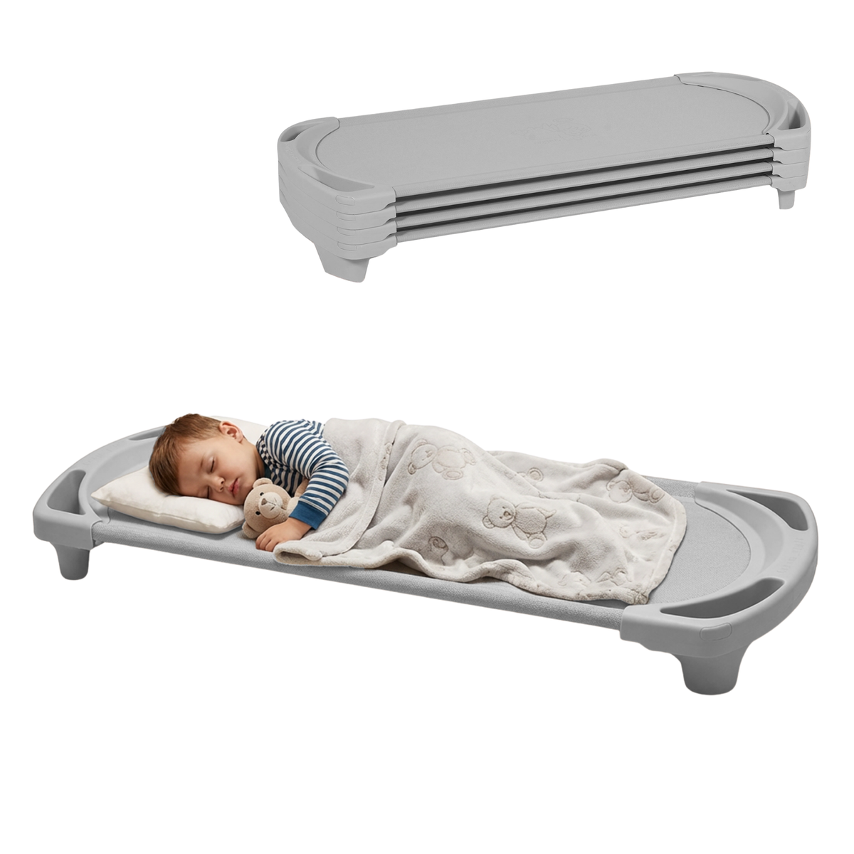 Vertical-Stacking Daycare Nap Cot with Enclosed Ends, Gray / Standard / Set of 4