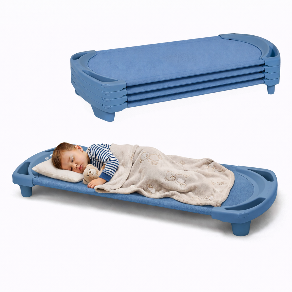 Vertical-Stacking Daycare Nap Cot with Enclosed Ends, Wedgewood Blue / Standard / Set of 4