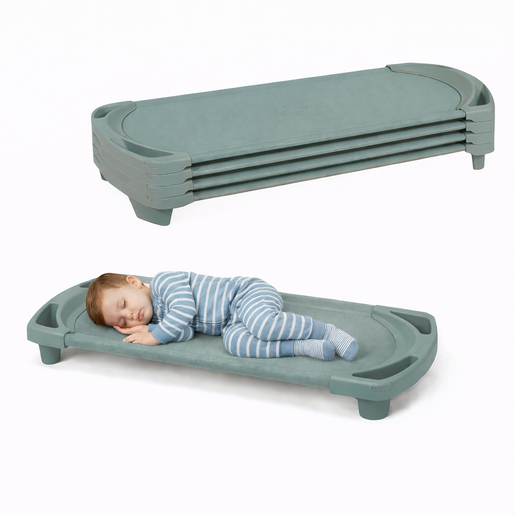 Vertical-Stacking Daycare Nap Cot with Enclosed Ends, Teal Green / Toddler / Set of 4
