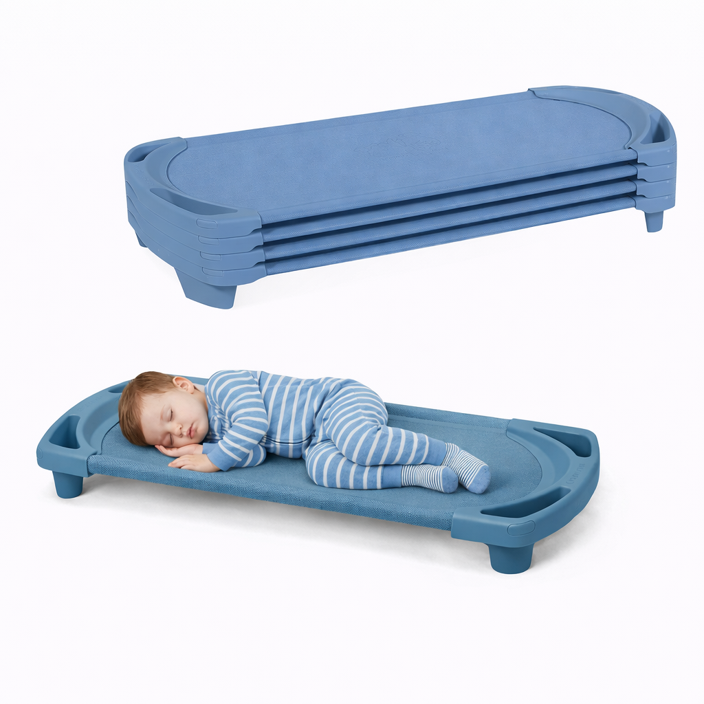 Vertical-Stacking Daycare Nap Cot with Enclosed Ends, Wedgewood Blue / Toddler / Set of 4