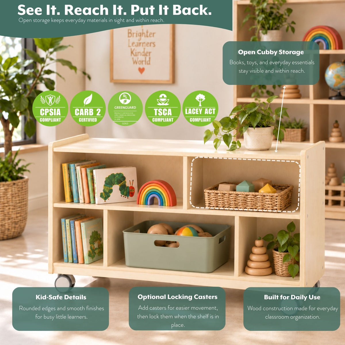 Mobile 24" H Single 2-Shelf Toddler Storage Unit, view 3
