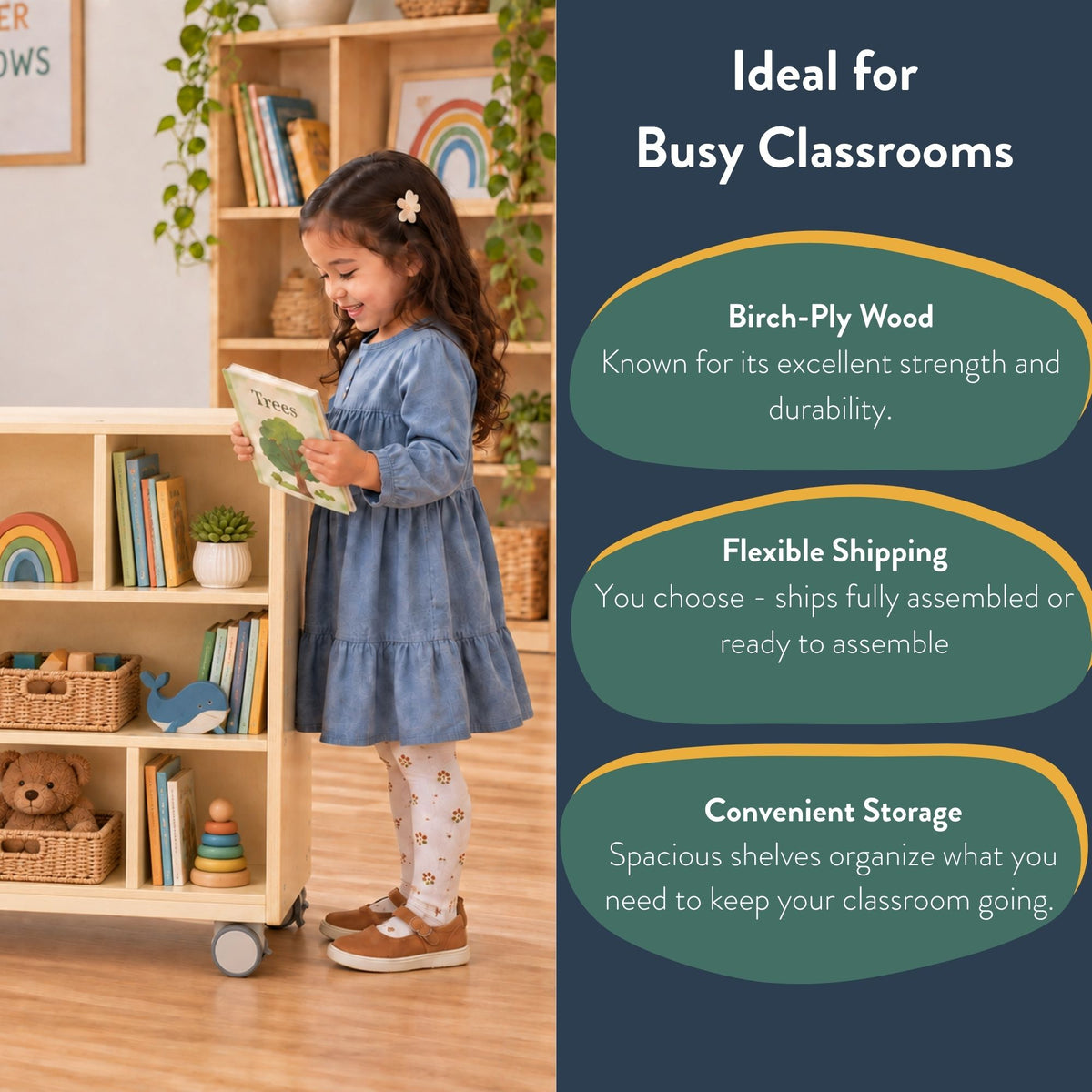 Mobile 36" H 3-Shelf Classroom Storage Unit - Assembled, view 5