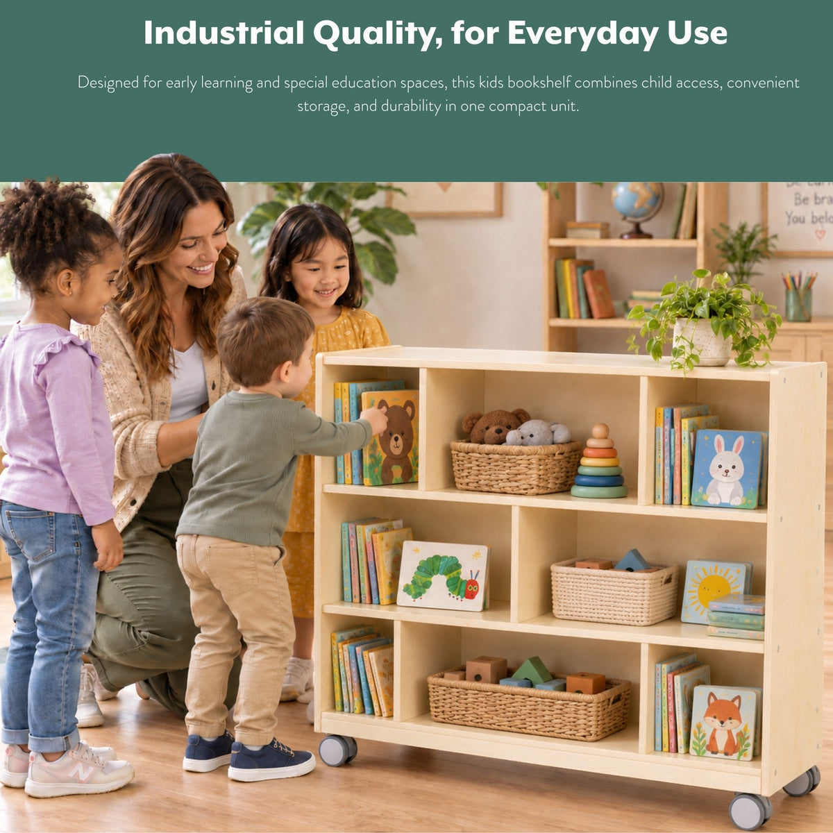 Mobile 36" H 3-Shelf Classroom Storage Unit - Assembled, view 4