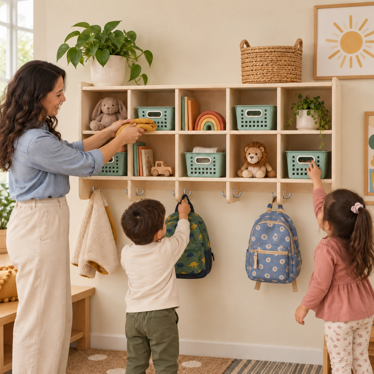 10-Section Wall Locker with Coat Hooks, Assembled