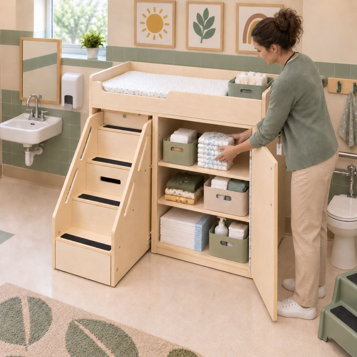 Toddler Changing Table with Stairs – Assembled