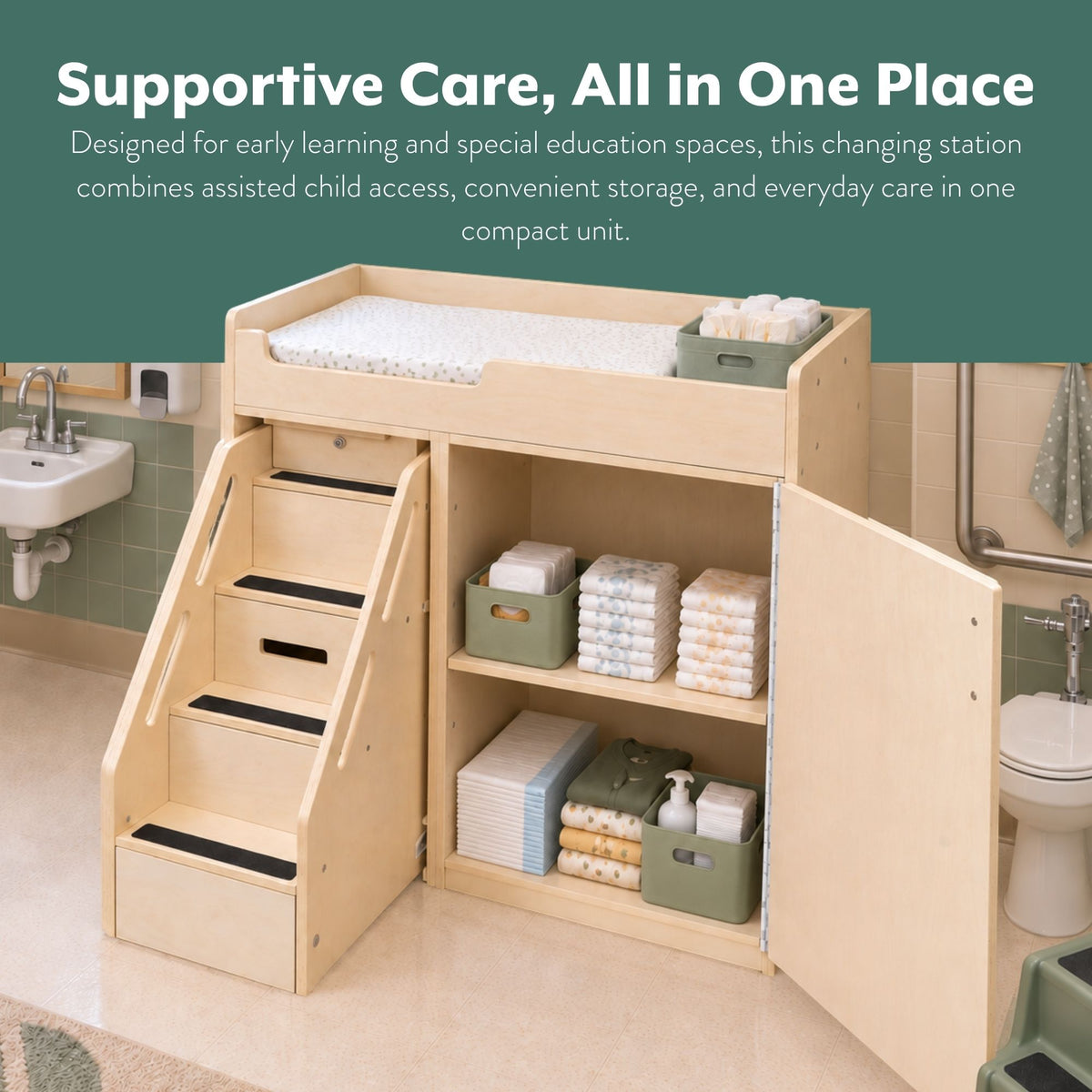 Toddler Changing Table with Stairs – Assembled, view 3