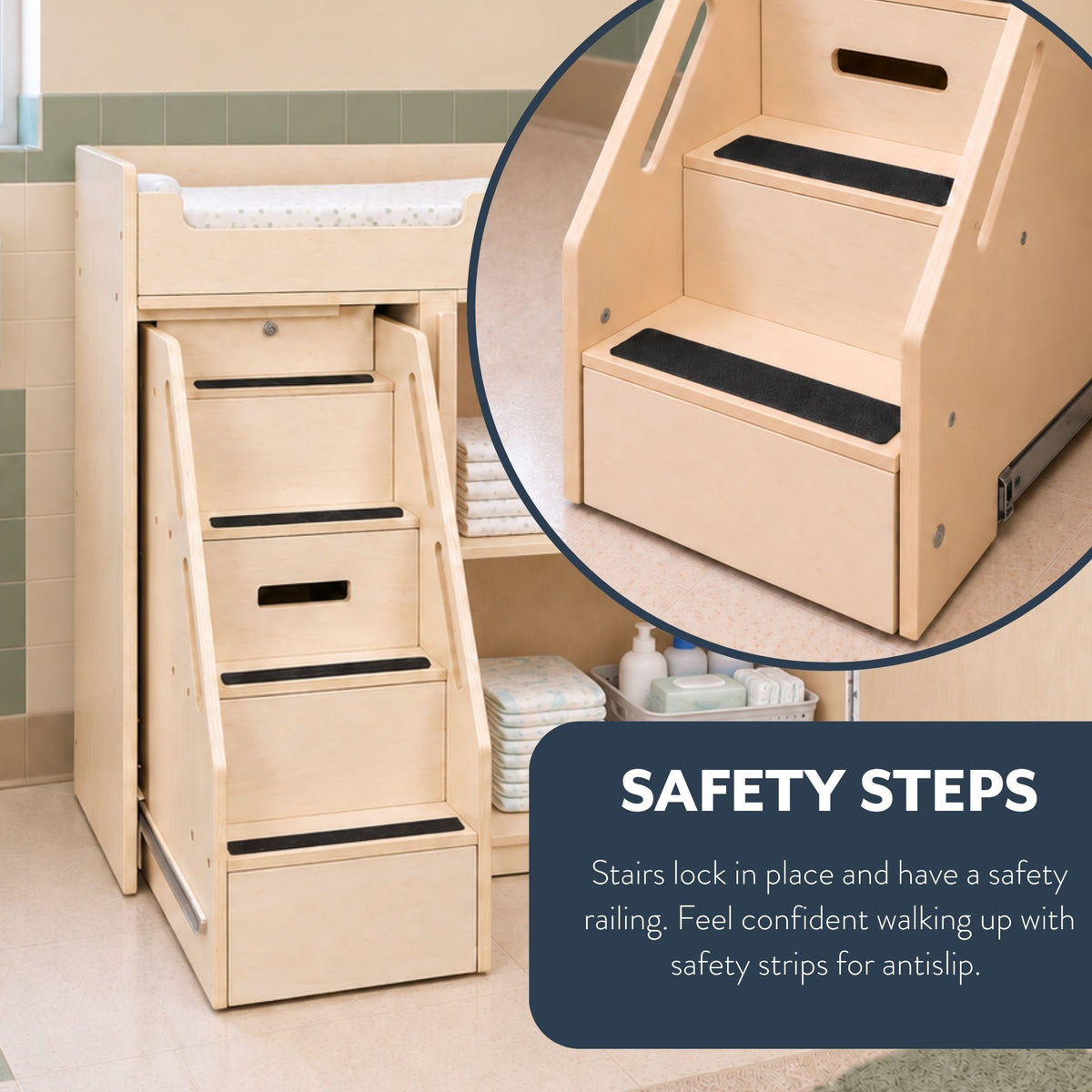 Toddler Changing Table with Stairs – Assembled, view 4