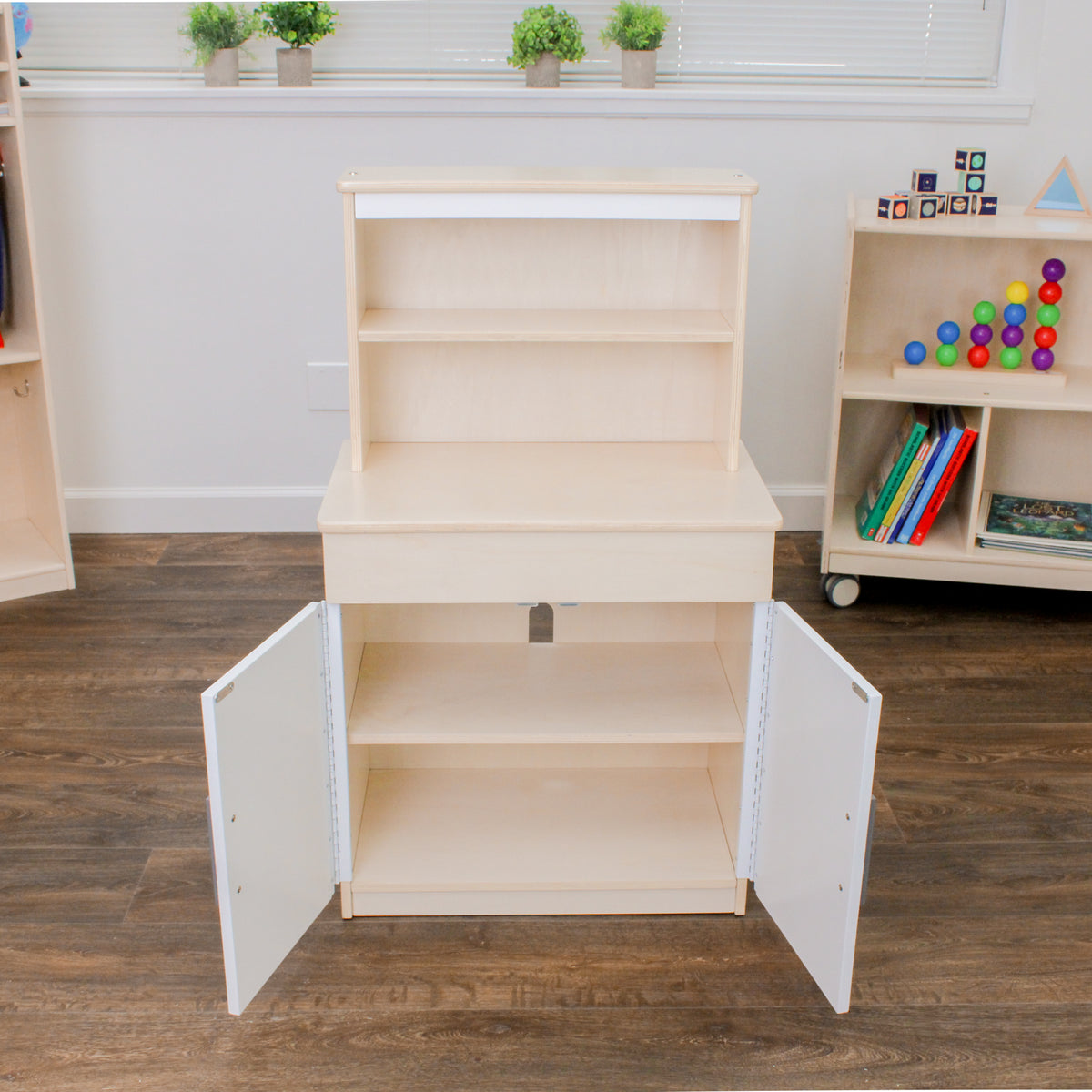 White Wooden Play Kitchen Hutch – Ready to Assemble