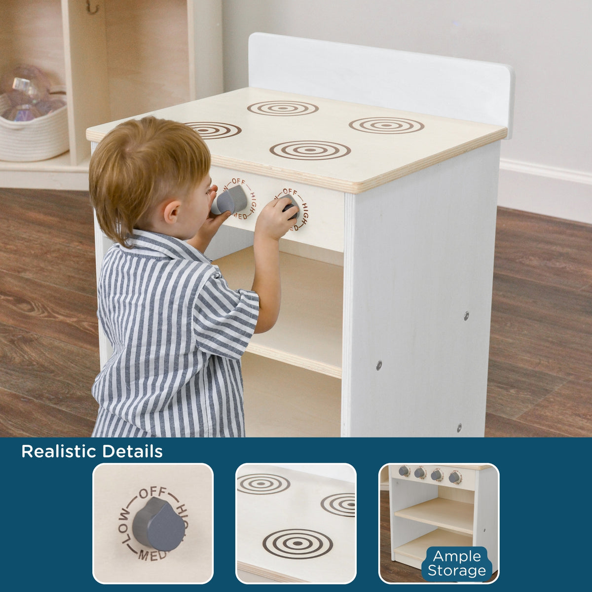 White Wooden Toddler Play Stove, view 4