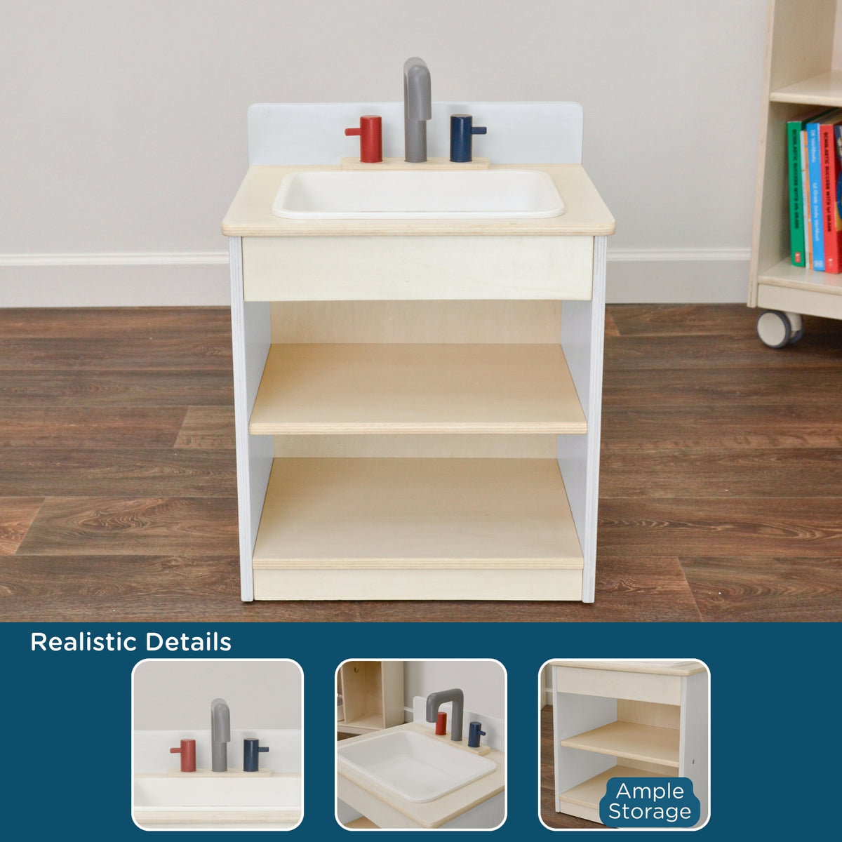 White Wooden Toddler Play Sink, view 4